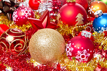 Image showing christmas balls and tinsel