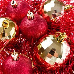 Image showing christmas balls with tinsel