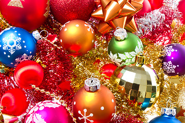 Image showing christmas balls and tinsel