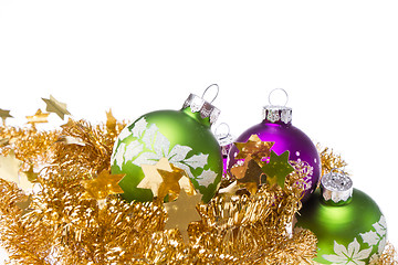 Image showing christmas balls with tinsel