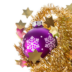 Image showing christmas balls with tinsel