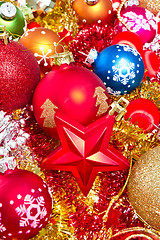 Image showing christmas balls and tinsel