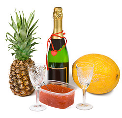 Image showing Festive set with champagne and caviar