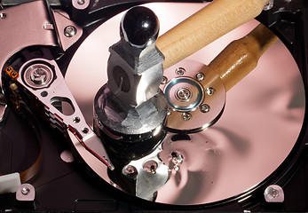 Image showing Hammer on damaged hard drive