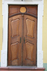 Image showing old carved wooden door 
