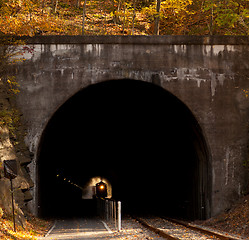 Image showing Steam locomotive enters tunnel