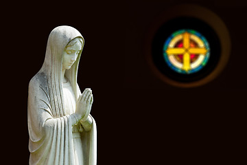 Image showing Isolated statue of Mary with cross