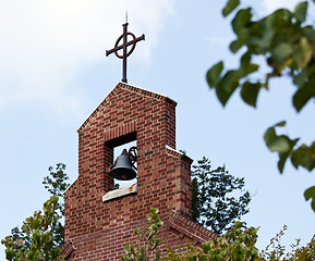 Image showing Brick bell tower of church