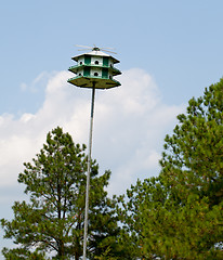 Image showing Large bird feeder on post