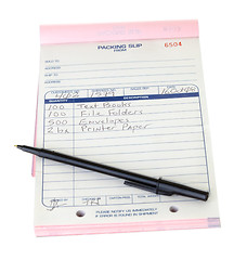 Image showing Packing Slip List, Pen, Pad Isolated White Background