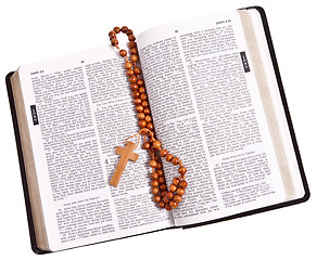 Image showing Bible Open to John 3:16 Wooden Rosary 