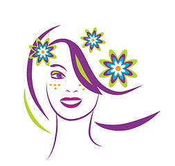 Image showing stylized portrait of beautiful young woman with flowers