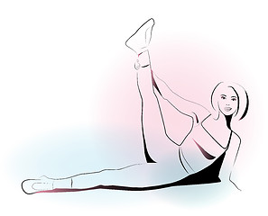 Image showing outline illustration of girl doing stretching exercise