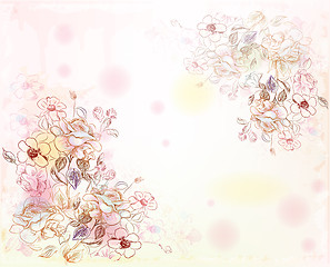 Image showing line art roses on the watercolor background