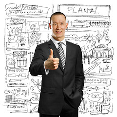 Image showing asian businessman in black suit shows well done