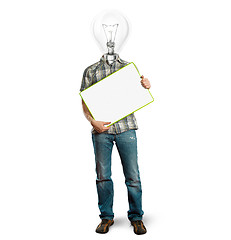 Image showing lamp head businessman with empty write board