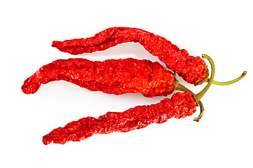 Image showing Three pods of dried hot peppers