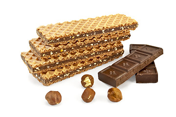 Image showing Waffles with chocolate and nuts