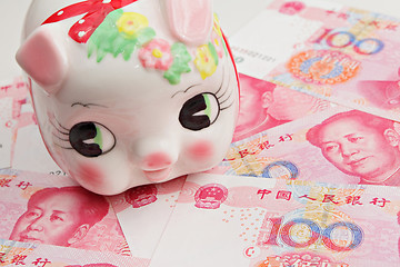 Image showing piggy bank on china banknote