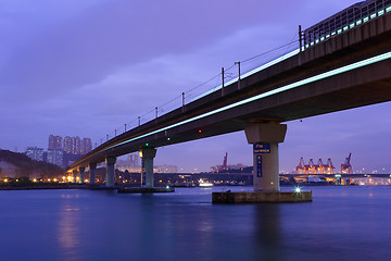 Image showing bridge over the sea in Hong Kong