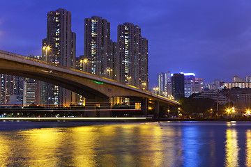 Image showing bridge over the sea in Hong Kong