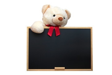 Image showing teddy with empty blackboard