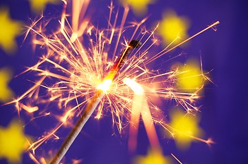 Image showing euro union flag and sparkler