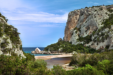 Image showing cliffs at idylic beach coast hiliday paradise