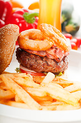 Image showing classic hamburger sandwich and fries