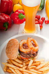 Image showing classic hamburger sandwich and fries