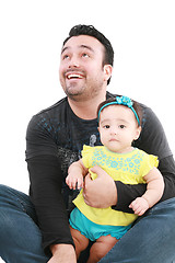 Image showing Happy and smiling baby and father. The baby 8 month old. Isolate