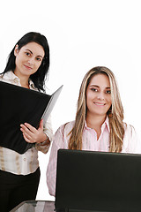 Image showing Manager and office worker in wheelchair 