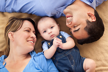 Image showing Mixed Race Family Playing on the Blanket