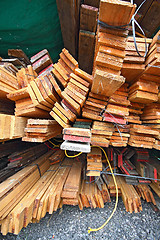 Image showing Stack of wooden boards. 