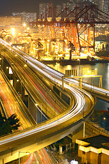 Image showing Overpass at night through the port