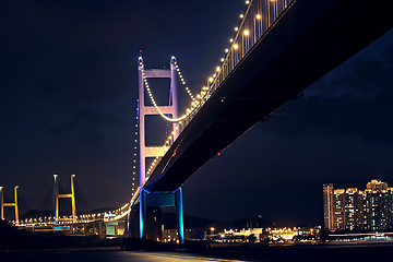 Image showing traffic highway bridge at night,hong kong