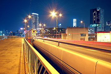 Image showing pedestrian overpass and traffic bridge at night