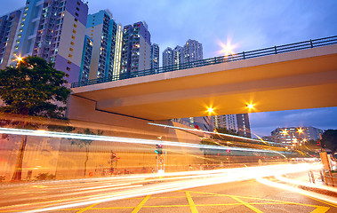 Image showing traffic downtown area at night, hongkong