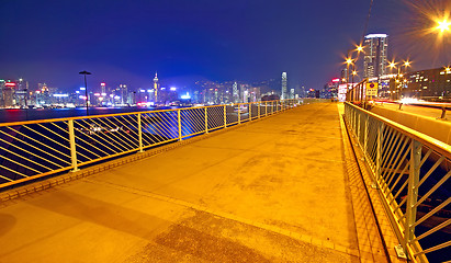 Image showing pedestrian overpass and traffic bridge at night