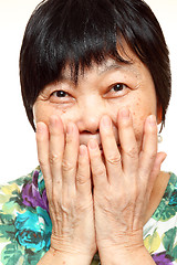 Image showing asian woman use hand cover her mouth