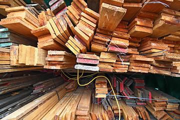 Image showing Stack of wooden boards. 