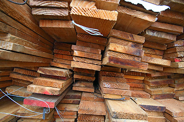 Image showing Stack of wooden boards. 