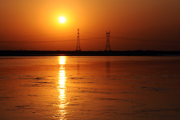 Image showing Sunset at riverside