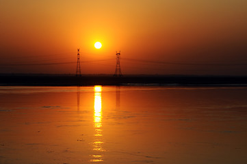 Image showing Sunset at riverside