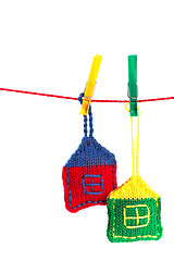 Image showing two knitted colorful houses