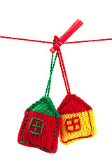 Image showing two knitted colorful houses