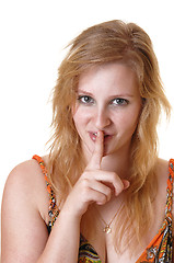 Image showing Girl tells, be quiet.