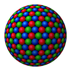 Image showing Cluster of red, green and blue spheres forming a larger fractal 