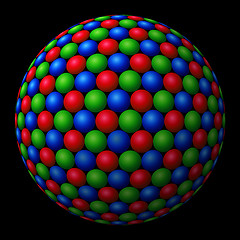 Image showing Cluster of red, green and blue spheres forming a larger fractal 
