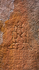 Image showing Stone carving at Ta Prohm Temple in Cambodia